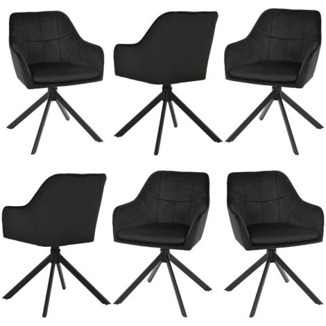 360° swivel dining chairs with ergonomic backrest, double extra-thick seat and sturdy metal base - Set of 6 - Black