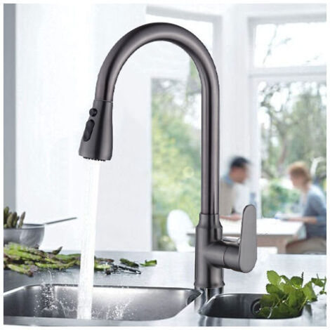 360° Swivel Kitchen Faucet with Pull Out Spray, Sink Tap, Hot and Cold Water Connection, 2 Operation Modes, High Pressure Kitchen Tap