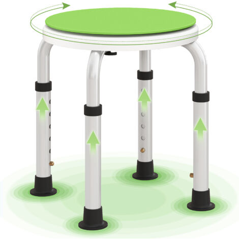 360° Swivel Shower Chair, Height Adjustable Aluminium Shower Stool with Non-Slip Feet for Disabled, Elderly, Green