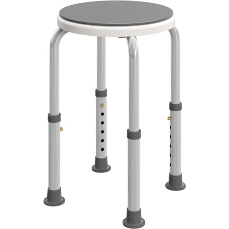 360° Swivel Shower Chair, Height Adjustable Aluminium Shower Stool with Non-Slip Feet for Disabled, Elderly, Grey