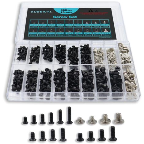 360 tornillos para portátil, tornillos pequeños negros para reparación de portátiles y discos duros, M2, M2.5, M3 (18 tamaños)