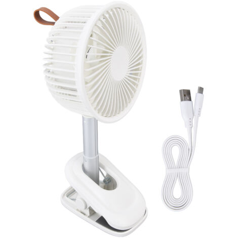 360°-USB-Tischventilator zum Anclipsen, 3 Geschwindigkeitsstufen, starker Luftstrom, Weiß