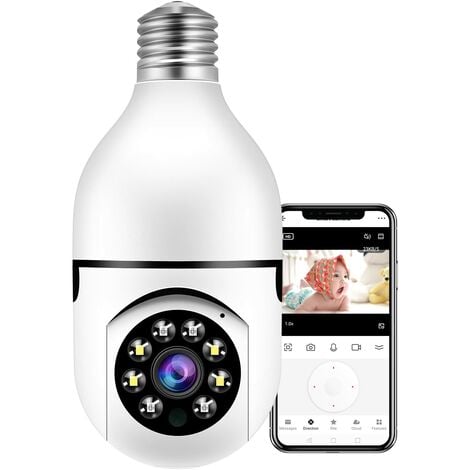 AOUGO 360° WiFi Surveillance PTZ Light Bulb Camera with Wireless Night Vision Smart Sight 1080P IP Panoramic Auto Tracking Indoor Security Camera with Audio and APP for Home (WH-1)