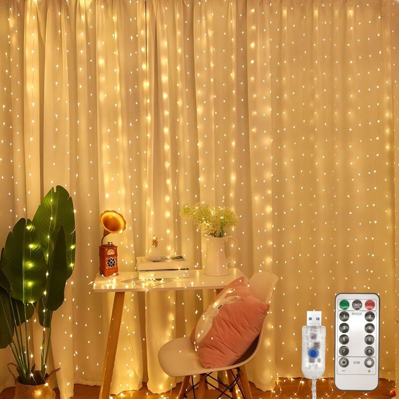 360LED Guirlande Lumineuse,3.6x3M USB Rideau Lumineux Noel Intérieur,8 Modes Dimmable avec Télécommande et Minuterie, Etanche Guirlande LED
