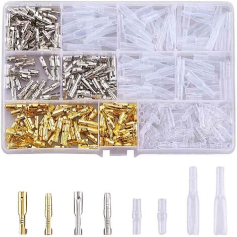 360PCS Laiton Bullet Connecteurs Kit, 3.9mm Bullet Terminal Connecteur Mâle et Femelle, Connecteur Electrique Moto Cosse Electrique Moto Cosse Bullet Cosse Ronde a Sertir avec Manchons Isolant