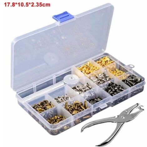 360pcs rivets en cuir double capuchon rivet tubulaire avec pince outil de fixation pour les rivets