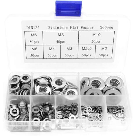360PCS Rondelles Plates en Acier Inoxydable Assortiment Kit M2 M2.5 M3 M4 M5 M6 M8 M10