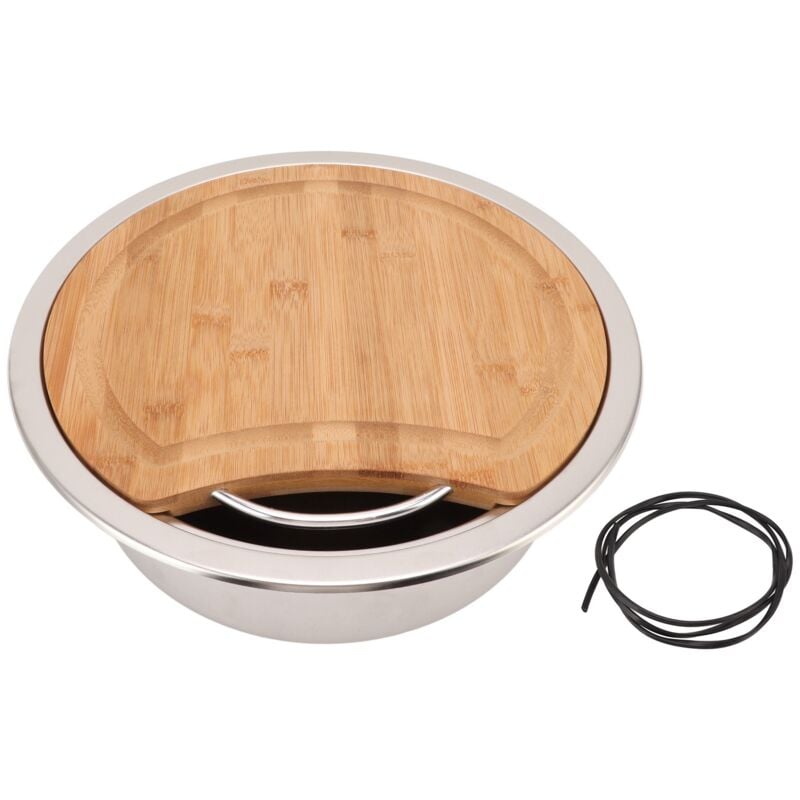 Sjlerst - 360x12 0mm/14.17x4.72in rv 304 évier en acier inoxydable rond lavabo à main évier avec bloc à découper en bambou pour bateau