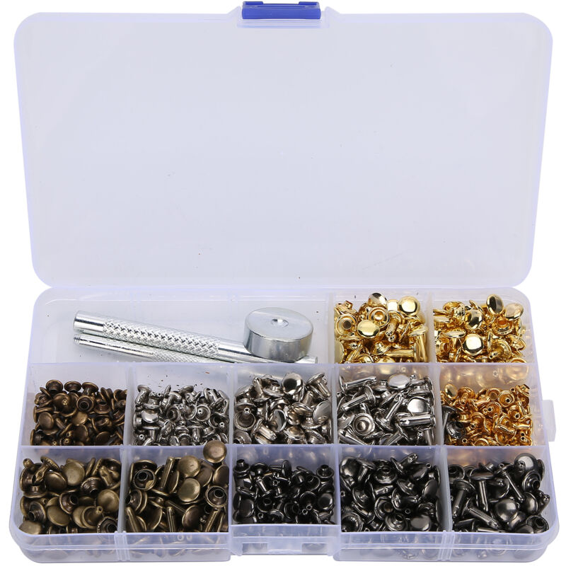 Ineasicer - 363 Pcs Set de Rivets en Cuir 2-Cap Laiton diy Accessoires de bricolage avec outils