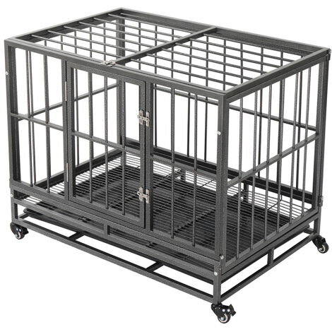 36,5" Cage de chiens de chiens de 36,5” Kennel Metal Pet PlayPen portable avec un plateau argent