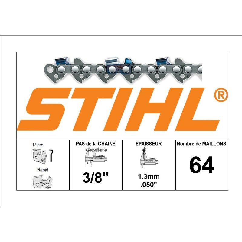 Stihl - 36500000064 - Chaîne de tronçonneuse 3/8 - 1.3mm - 64 Entraineurs