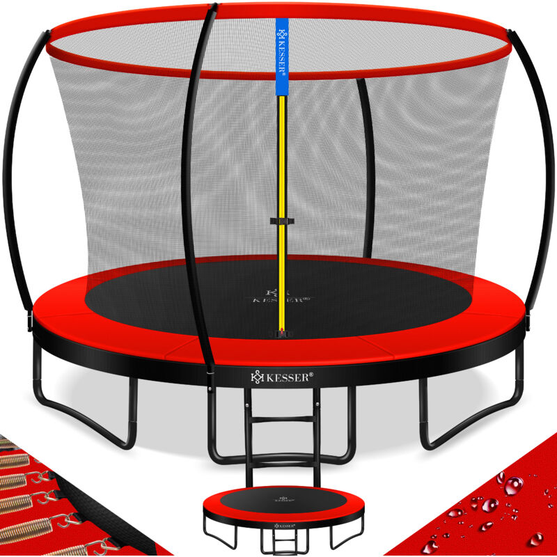 Trampoline de jardin Certifié tüv Rheinland gs jusqu'à 150 kg avec filet de sécurité échelle couverture de bord Rouge / Noir - Kesser
