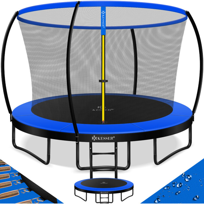 Trampoline de jardin Certifié tüv Rheinland gs jusqu'à 150 kg avec filet de sécurité échelle couverture de bord Bleu / Noir - Kesser