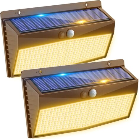 368LED Lampe Solaire Exterieur Detecteur de Mouvement, 3 Modes Spot Solaire, Étanche Lumiere LED Solaire Extérieur, éclairage pour Murale Jardin Outdoor Garage Cour Blanc Froid [Lot de 2]
