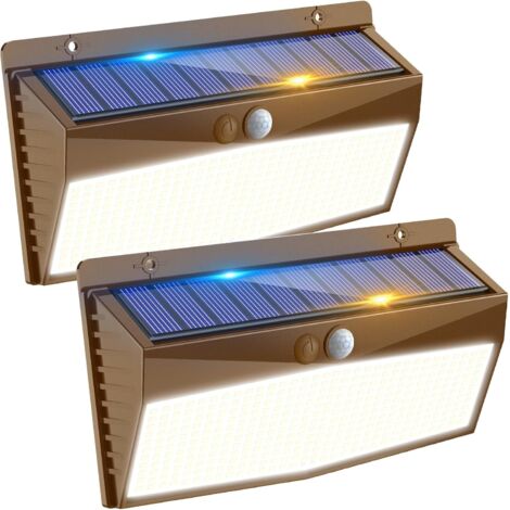 368LED Lampe Solaire Exterieur Detecteur de Mouvement, 3 Modes Spot Solaire, Étanche Lumiere LED Solaire Extérieur, éclairage pour Murale Jardin Outdoor Garage Cour Blanc Froid [Lot de 2]