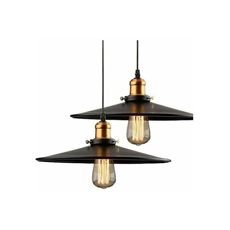 36cm E27 Suspension Industrielle Rétro Lustre Abat-Jour Noir Lampe de Plafond Luminaire pour Salon Cuisine Bar 1PCS, Ensoleillé