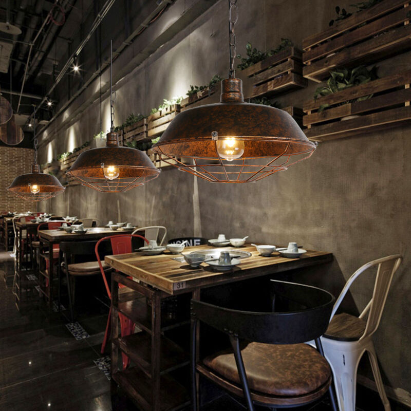 36cm Lustre Suspension Design Vintage Industrielle Rétro Fer Abat-jour E27 40W Rouille 3PCS