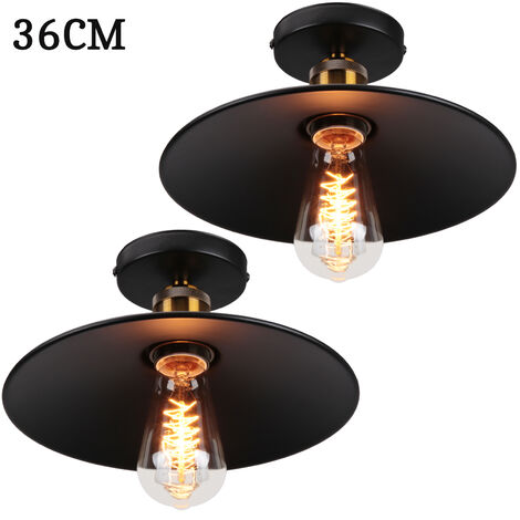36cm Plafonnier Vintage Rétro E27 Lustre Suspension Luminaire pour Chambre Escalier Salon Noir 2PCS