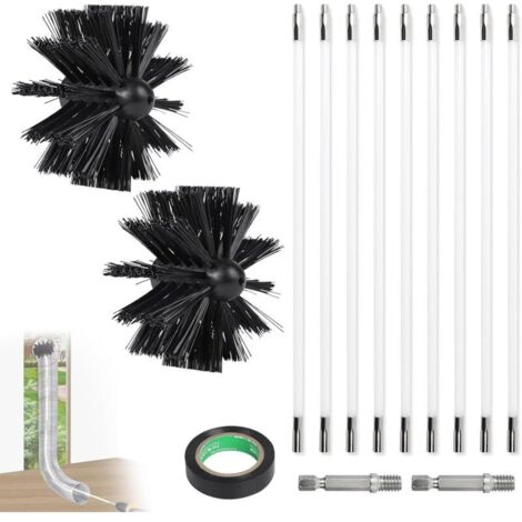 3.6m Kit de Ramonage Poêle a Pellets, Hérisson Ramonage Diamètre 100mm, 9 Tiges de Ramonage Flexible de 410 mm, Utilisable avec Perceuse Visseuse pour Cheminée, Tuyaux, Sèche-Linge