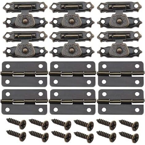 36pcs Boîte Loquet Moraillons et Charnières avec Vis Antique Petites Charnières Vintage de Porte Accessoires pour Boîte en Bois Armoire, Bronze Antique