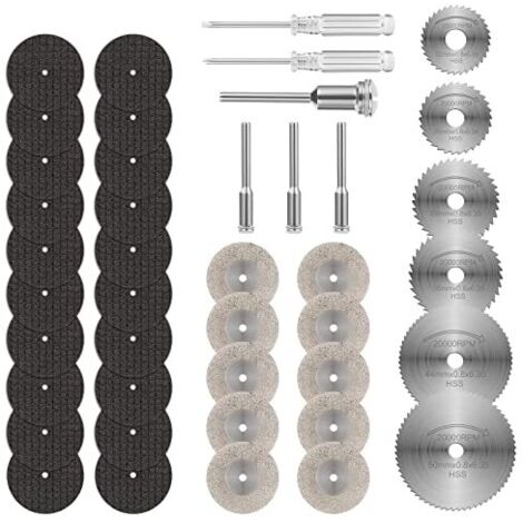 36PCS Mini Disque Diamant à Tronçonner, Disques de Coupe pour Dremel, HSS en Résine Lame Scie Circulaire avec 5 Mandrins SC et 2 Tournevis pour Couper Bois, Métal, Plastique, Pierre