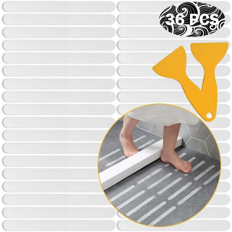 36pcs Non-Slip Strip Stickers, Anti Slip Grip Stickers Non Slip Strips Pad Bathtub Flooring Safety Tape Mat for Bath Shower (20mm * 200mm)