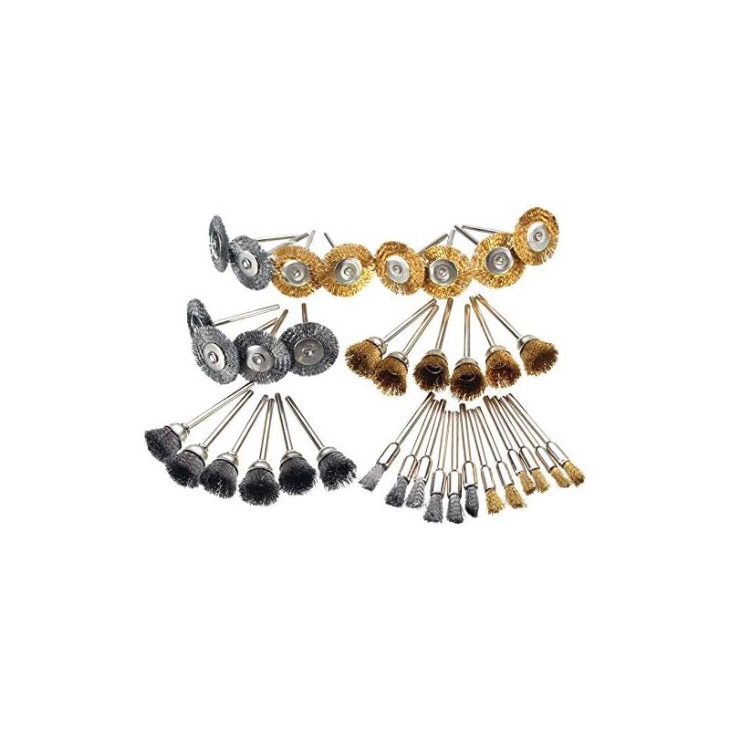 Ikodm - 36Pcs Wire Brush, Steel Brass Polishing Brushes Metal Wire Brushes Polishing Cleaning Kit Brass Rotary Tools
