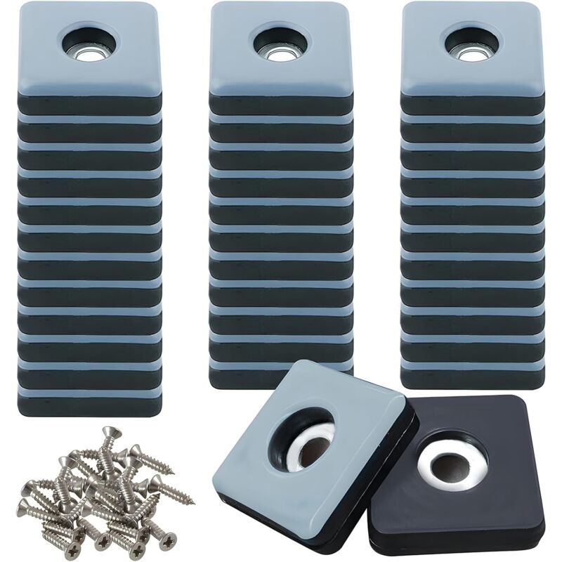 36Pièces Patins en Téflon à Visser Ø 25mm Patins de Meubles Carré avec 36 vis en Acier Inoxydable PTFE Patins Glisseurs pour Meubles pour Protection