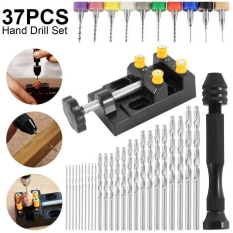 37 Pièces Mini Perceuse à Main Modélisme, Étau Pin Aluminium Précision DIY