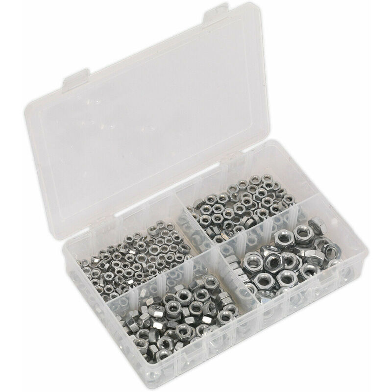 Loops - 370 Piece Steel Nut Assortment - M5 to M10 - Partitioned Storage Box - din 934