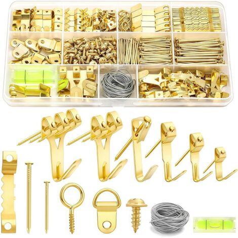 372 Pièces Crochet Tableau Mural Metal, Kit de Fixation Tableau Cintre Photo avec Vis, Accroche pour Cadre, Toile, Photos, Horloge, Miroir