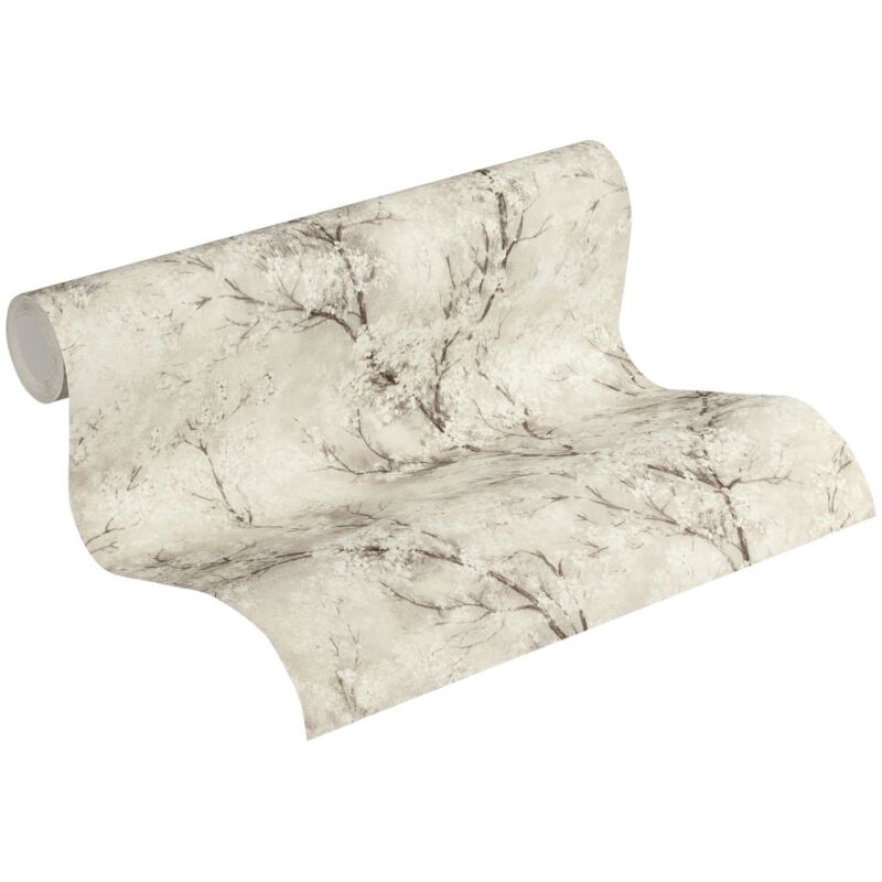 A.s.creations - Papier peint japonais beige effet ancien Tapisserie fleur de cerisier beige pour cuisine Papier peint fleuri couloir et chambre