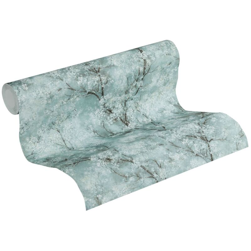 Papier peint fleuri japonais effet peinture Tapisserie grise fleurie chambre adulte & salle de bain Papier peint cerisier salon