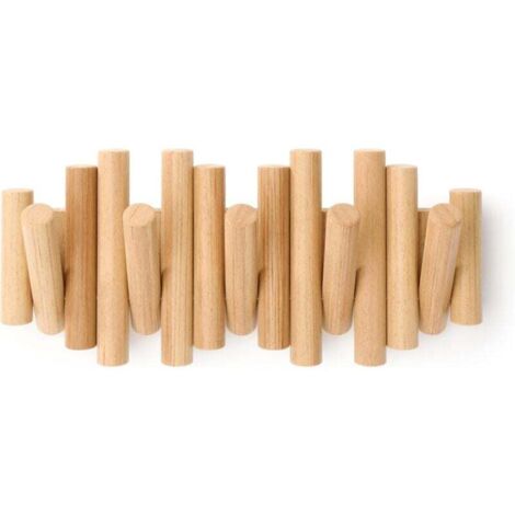 37,5x16,x4 cm Clavija 5 ganchos de pared, madera natural