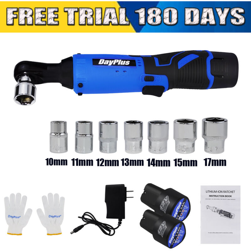 Dayplus - 3/8'' Rechargeable Cordless Electric Rachet Wrench Sockets + 2 Battery diy Tool