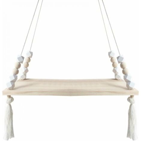38 x 14cm, White Floating Wall Shelves Hanging Shelf Wooden Rope Rustic Shelves Nordic Style Home Decor Bedroom Dresser Display Stand Board for Kids Girls