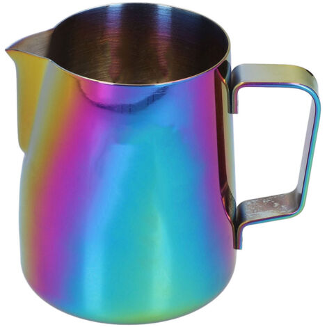 380 ml Edelstahl-Milchbecher für Milchaufschäumer, leuchtend farbiger, spitzer Ausgießer, ideal für den Heimgebrauch oder als Barista.