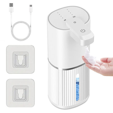 380mL Distributeur de Savon Automatique, No Touch Distributeur Savon Mural Mousse Capteur  USB Rechargeable, IPX5 Étanche Distributeur de Savon Électrique Blanc pour Salle de Bain