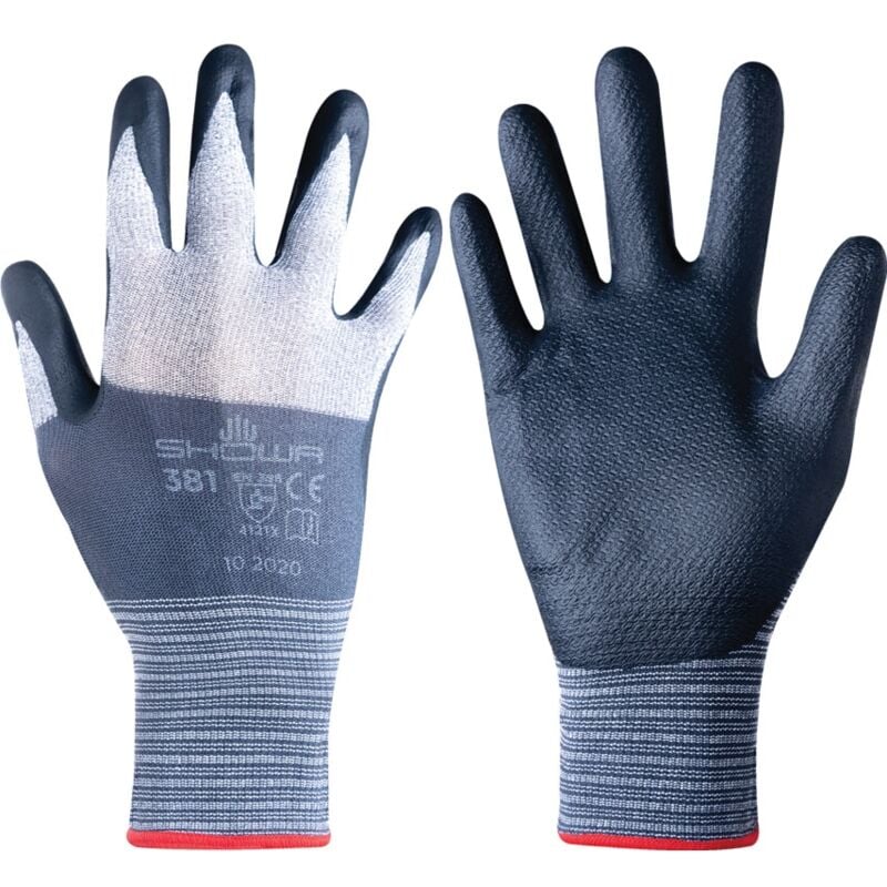 Showa Nitrile Coated Grip Gloves, Black/Grey, XL