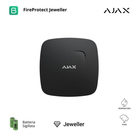 38104 - Jeweller - FireProtect - Detector inalámbrico de humo con sensor de temperatura, sirena integrada - color black - Ajax seguridad inalámbrica