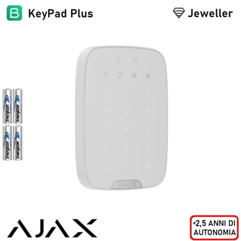 38253 - Jeweller - Keypad Plus - Teclado táctil inalámbrico compatible con tarjetas y llaveros sin contacto - color white - Ajax seguridad inalámbrica