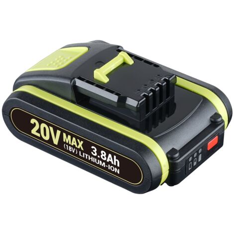 3.8Ah pour Worx Batterie 20V Li-Ion WA3553 WA3556 WA3551.1 avec indicateur de charge WA3553.2 WA3641 20 V