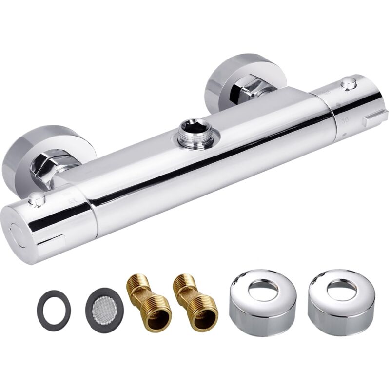 38°C Mitigeur Thermostatique de Douche 1/2 Mitigeur Thermostatique Uten Robinet Douche Mural Robinet thermostat Chromé Robinet Mélangeur