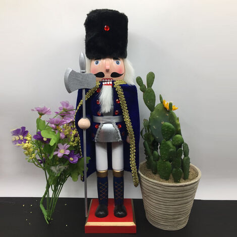 38CM Holz Nussknacker Soldat Handcraft Walnuss Puppenspielzeug Weihnachtsdekor Geschenk (blau) LAVENTE