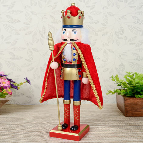 38CM Holz Nussknacker Soldat Handcraft Walnuss Puppenspielzeug Weihnachtsdekor Geschenk (rot) Fantablau
