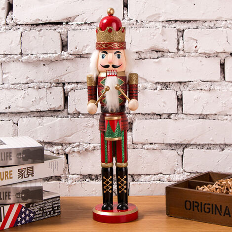 38cm Noel en bois casse-noisette soldat artisanat vintage marionnette en noyer cadeau (rouge, rouge) Noel