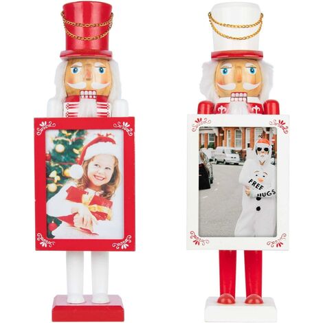 38cm Wooden Nutcrackers Figures Photo Holders Christmas Ornament 2Pcs Set