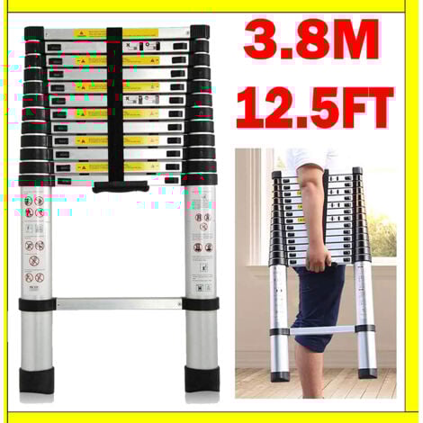 3.8M Telescoping Ladder Telescopic Extension Ladder with Locking Mechanism Multi Purpose Compact Ladders for Home Garage Clean 330 Pound Capacity
