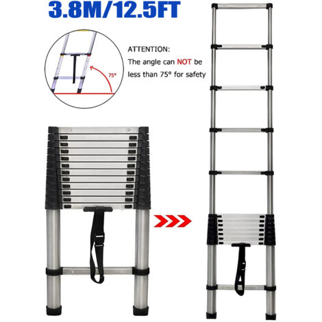 3,8m Teleskopleiter Ausziehleiter Edelstahlleiter 150 Kg Belastbar