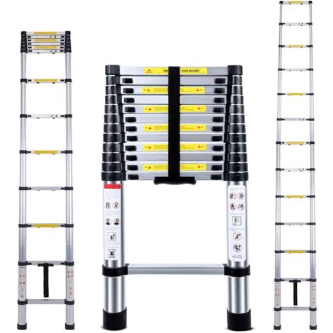 3.8M Teleskopleiter Leiter Ausziehbar Aluminium, Mehrzweckleiter Klappleiter, 150 kg/330 Pfund Belastbarkeit